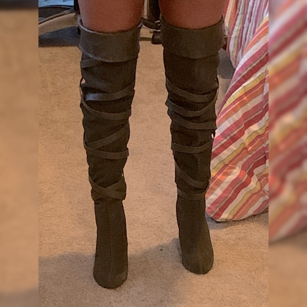 Colin Stuart over the knee suede high heeled boots